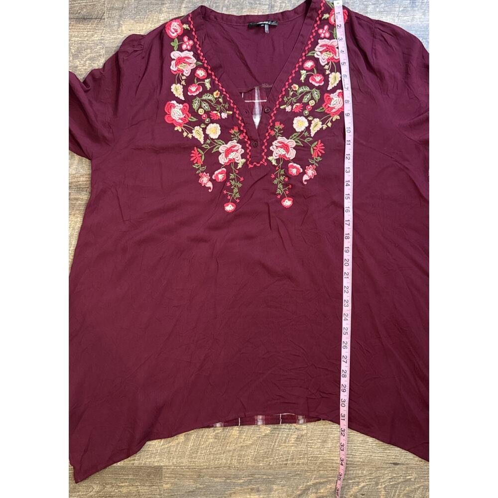 Plaid Floral 1/4 Button Neckline Flowy Asymetrical Hem 3XL Andree Boho Shirt - Picture 7 of 7